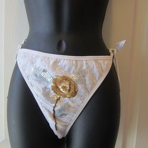 Sun Streak sz 10 White Lace & Sequin Gold Silver Bikini Bottom by Newport News